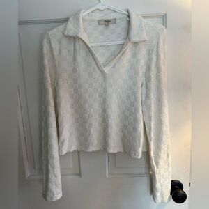 Cream Checkered Collared Blouse
